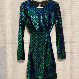 Open back Blue and green sequin dress